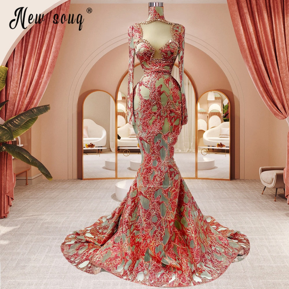 Sexy Beautiful Fashion Red Evening Dress Women 2023 Elegant Mermaid Long Sleeve Prom Gowns